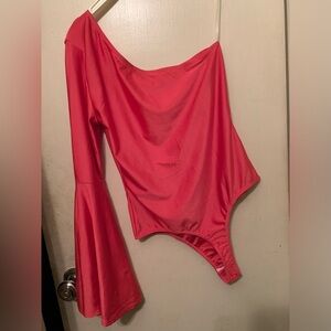Fashion Nova Bodysuit Missguided Red One Arm Shoulder LongSleeve Bodysuit Plain